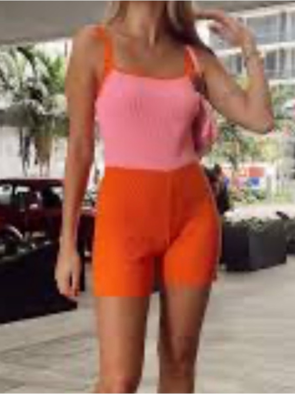 Zara Pink & Orange Ribbed Tank Romper